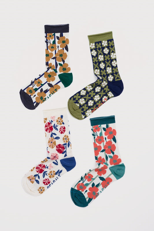 Coffret Cadeau de 4 Paires de Chaussettes Fleuries Arty pour Femme