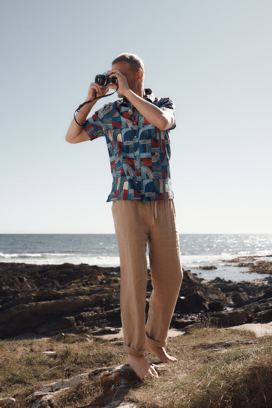 Pantalon en lin à taille nouée pour homme Crewman